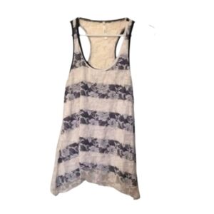 Y2K Vintage DNA Couture Navy Blue White Striped Lace Back Tank Top Size Large
